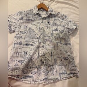 Vineyard Vines White and Blue Nautical Button Down Short Sleeve Shirt 6/7Y Boys